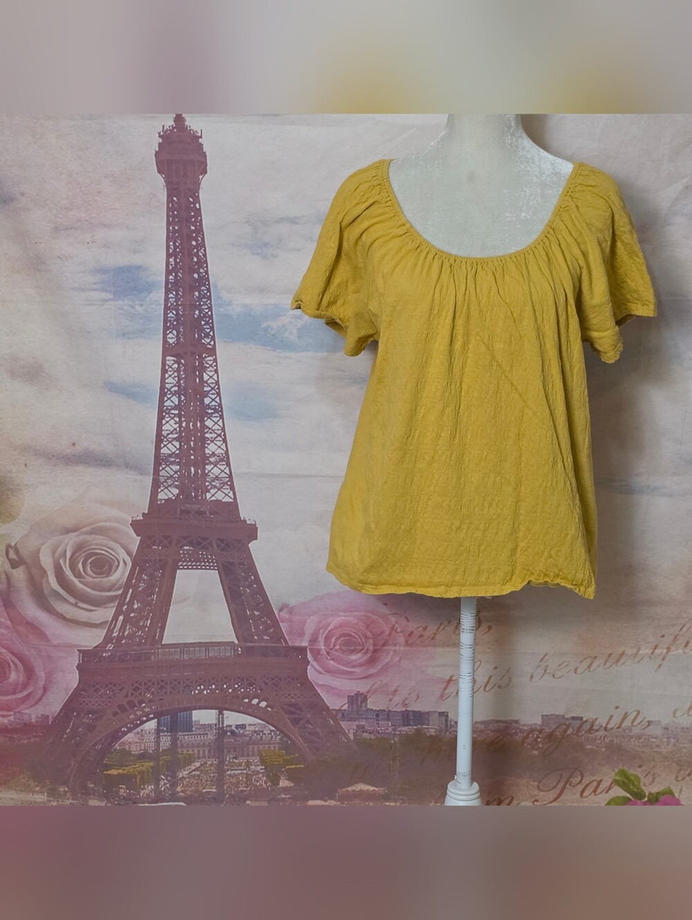 Wonderly Mustard Scoop-Neck Flutter Sleeve Top Sz M